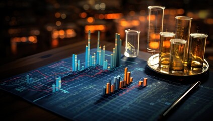 business, financial, finance, graph, investment, growth, stock, analysis, technology, chart. data finance analyzes profitability of working companies with digital augmented reality graphics via AI.