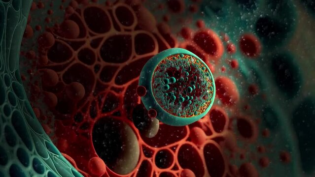 Animation of a damaged and disintegrating cancer cell.
