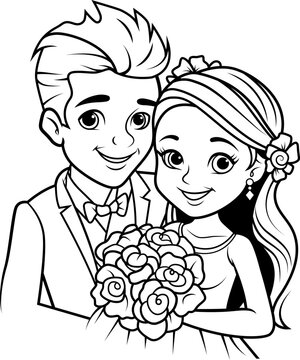 Wedding couple outline drawing