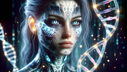 Close-up portrait of a genetically modified woman