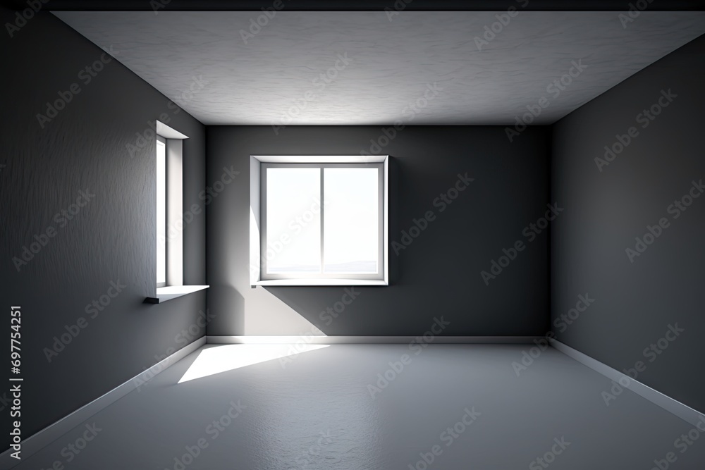 Poster empty room with window and light from the window