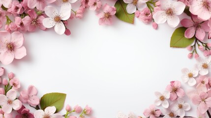 Fototapeta na wymiar Beautiful cherry blossoms on white background, flat lay