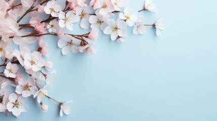 Cherry blossom on blue background with copy space for your text