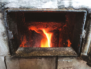 fire in an open furnace