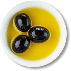 Close up view isolated olive fruits and oil on plain background suitable for your element project.