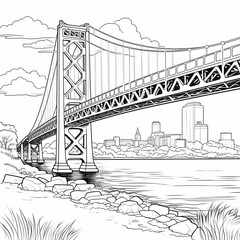 a drawing of a bridge over a river