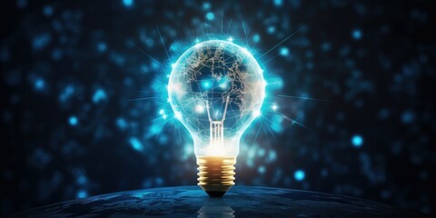 Digital marketing, Creative, New ideas and innovation for business growth, Light bulb shape and business icon with network connection, technology and digital data link on global networking 