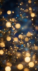 new  year celebration Lights Wallpaper: Festive Holiday Glow in Gold and Blue, Bokeh Effect Art, Elegant Christmas and new year Scene,
