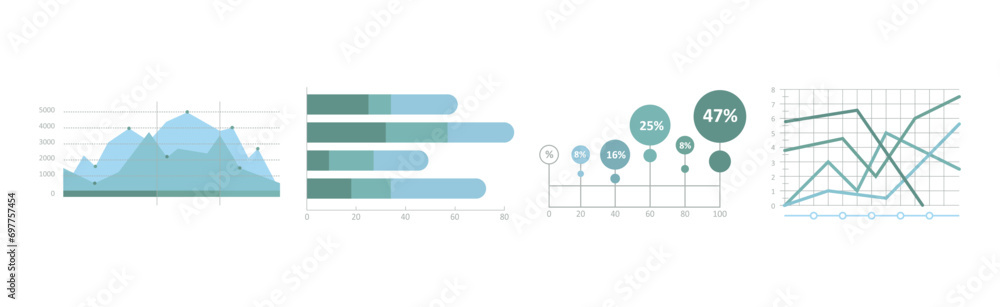 Poster graph and chart business infographics template vector set
