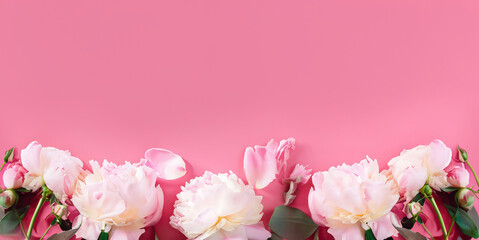 Fototapeta na wymiar Peonies roses on pink background with copy space.Generater by AI .Mother's Day.