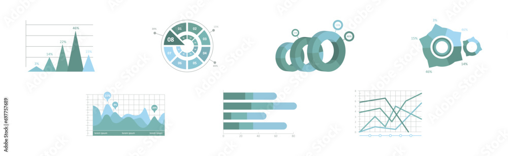 Aufkleber graph and chart business infographics template vector set