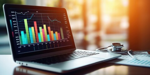 Healthcare business graph data and growth, Medical examination and doctor analyzing medical report network connection on tablet screen 