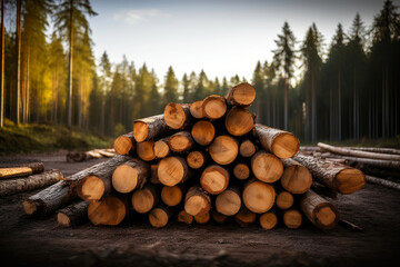 Woodland Logging: Pile of Cut Logs