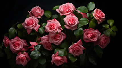 Obraz premium Set of pink peonies isolated on white. Pink flowers with leaves and bouquet of peonies. AI generative.