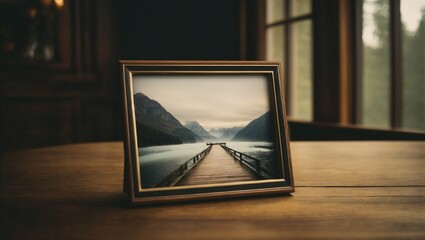 Nature versus technology. Minimal abstract idea of a nature captured in photo frame in landscape. Environmental protection or tranquility and peace of mind concept. Copy space.