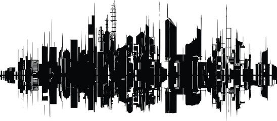 Black Cityscape: Vector Illustration of Futuristic Urban Architecture building, Abstract Digital Design for Banner Background,  Innovation, Futuristic, Technology Concept, architect 