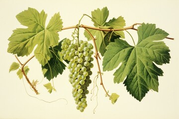 Botanical illustration of grape on vine branch with leaves, isolated on white background. Published by Giorgio Gallesio in 1817, 1839. Generative AI - obrazy, fototapety, plakaty