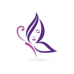 Butterfly logo with women face concept