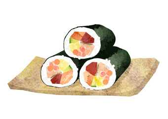 水彩風の美味しそうな太巻き寿司　恵方巻