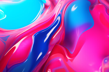 A 3D illustration of an ecstatic glossy surface with a gentle focus in passionate pink, energetic blue and radiance green hues.
