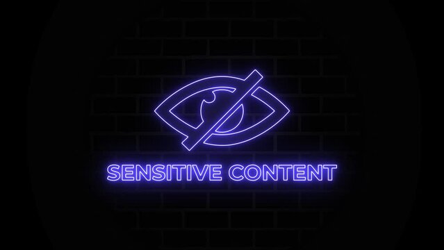 Sensitive Content, Censor Eye Icon Neon Sign on Brick Wall Background