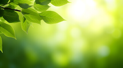 Fototapeta na wymiar Panorama Of Fresh Green Leaves And Sunlight