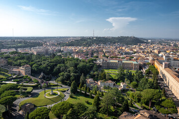 Fototapeta premium Skyline view of Vatican Gardens in Vatican City. Aerial view of Vatican City and Rome, Italy