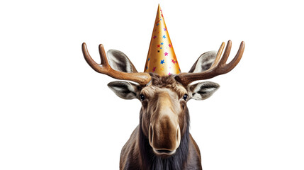 Festive Moose in Party Attire on a transparent background