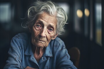 Obraz premium A poignant portrait of an elderly woman, reflecting solitude and sadness.