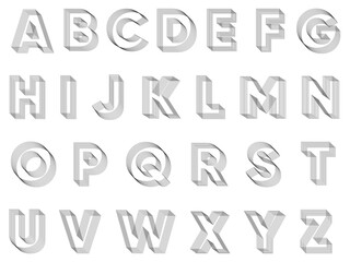 Abstract 3D Geometric alphabet on white background. Streetwear stile. Education concept. Impossible shape, optical illusion. Sacred geometry. Vector illustration 10 eps.
