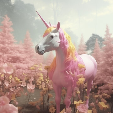 A unicon  in the pink forest