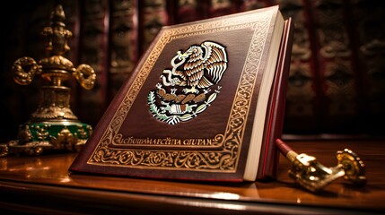 Constitution of the United Mexican States, at the lawyer background - obrazy, fototapety, plakaty