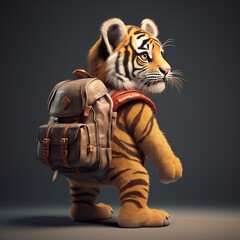 a cartoon tiger with a backpack - obrazy, fototapety, plakaty