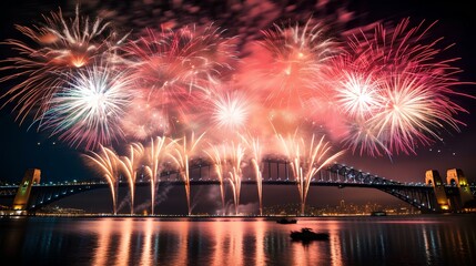 Fireworks lit at night celebrating an event, New Year's Eve, Christmas, birthdays, a wedding