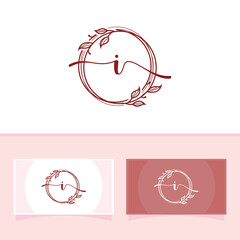 Vector feminine botanical logo designs letter i