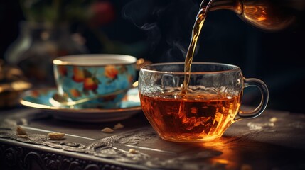 Pouring tea into a cup, AI generated Image