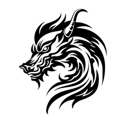 Naklejka premium Dragon head in black and white tattoo style