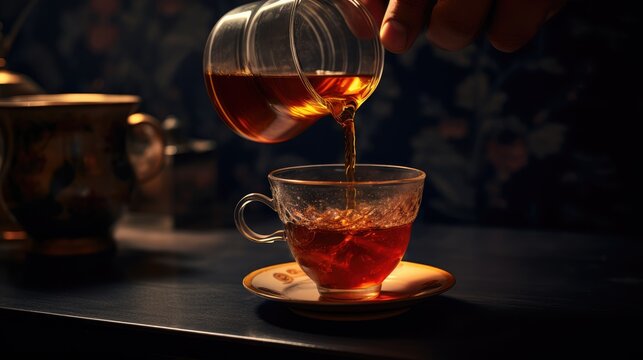 Pouring tea into a cup, AI generated Image