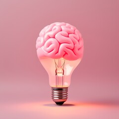 Idea concept, brain that is attached to a light bulb as a sign that it turned on and came up with an idea