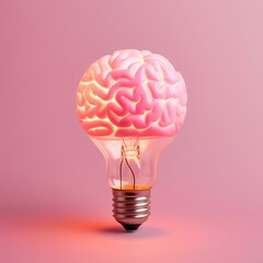 Idea concept, brain that is attached to a light bulb as a sign that it turned on and came up with an idea