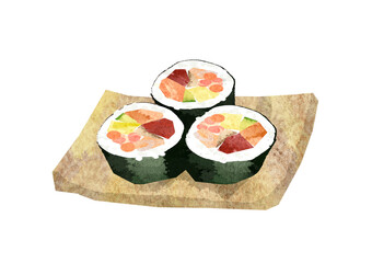水彩風の美味しそうな太巻き寿司　恵方巻