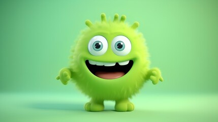 Fototapeta premium Adorable furry green monster on a green background