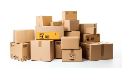 Cardboard boxes used to store things, either to deliver products or to move, on a white background	