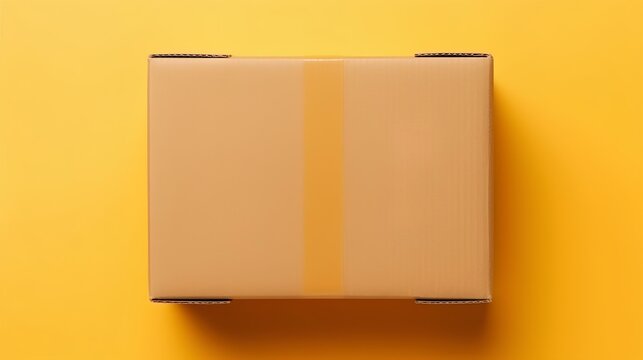 Cardboard box to pack a move or a delivery, on a yellow background