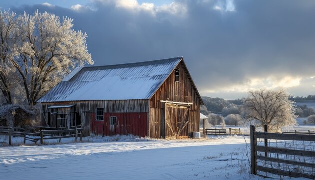 a barn in the snow