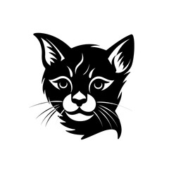 Black and white illustration of an adorable cat in tattoo style silhouette