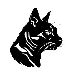Black and white illustration of an adorable cat in tattoo style silhouette