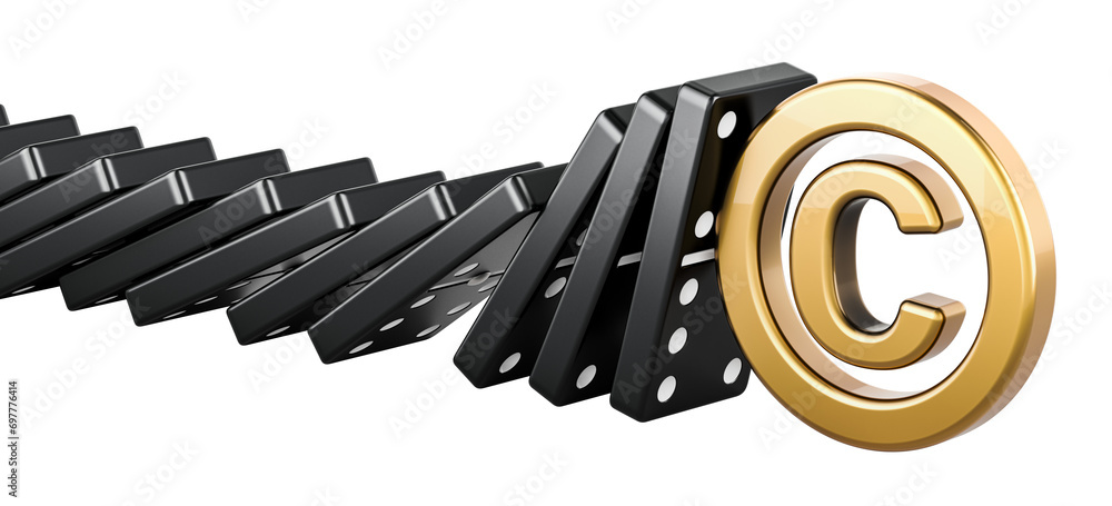 Poster copyright symbol stopped effect domino, 3d rendering isolated on transparent background