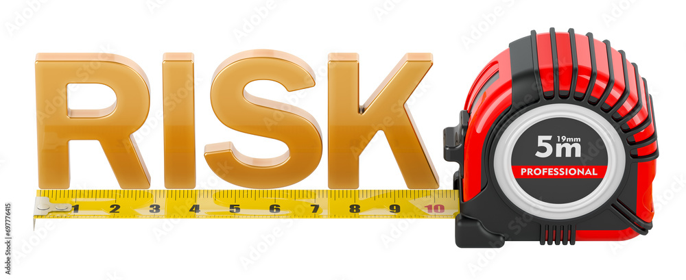 Poster risk concept with measuring tape, 3d rendering isolated on transparent background