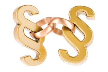 Wedding gold rings with section, paragraph symbols. 3D rendering isolated on transparent background